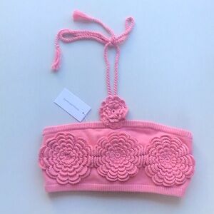 Lovers and friends Ashby floral appliqué crochet halter pink crop top